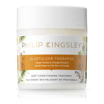 A tub of the Philip Kingsley Elasticizer hair mask in the scent mayan vanilla & orange blossom.